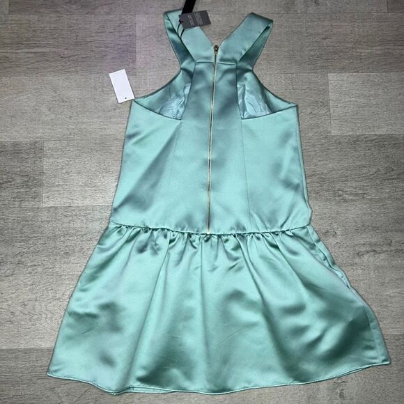 Tibi, Turquoise Satin Drop Waist Sleeveless Racerback Dress w/ Pockets Women’s 2 - Picture 7 of 10
